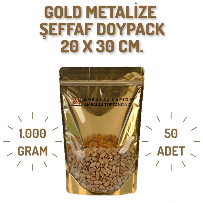 20x30 Gold Şeffaf Metalize Doypack - 50 Adet