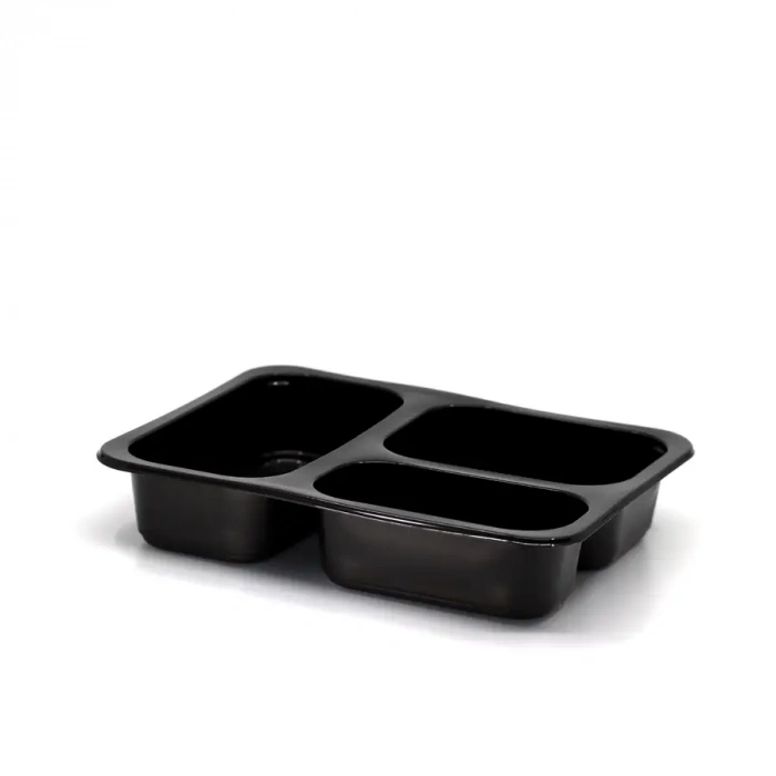 3 Bölmeli Üst Yapıştırmalı Yemek Kabı Siyah 400 Adet