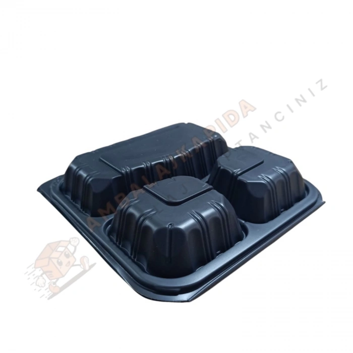 3 Gözlü Yemek Kabı Kendinden Kapaklı Siyah 200 Adet