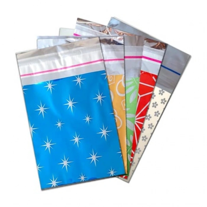 30x35cm. Bantlı Desenli Metalize Hediye Poşeti - 100 Adet