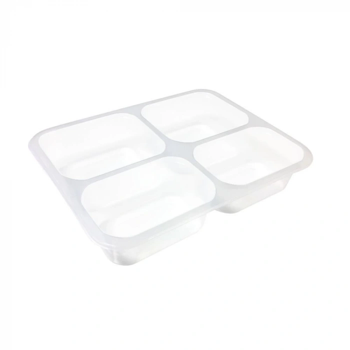 4 Bölmeli Üst Yapıştırmalı Yemek Kabı Şeffaf 400 Adet