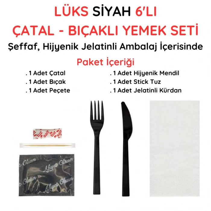 6 lı Siyah Çatal Bıçaklı Lüks Setleme
