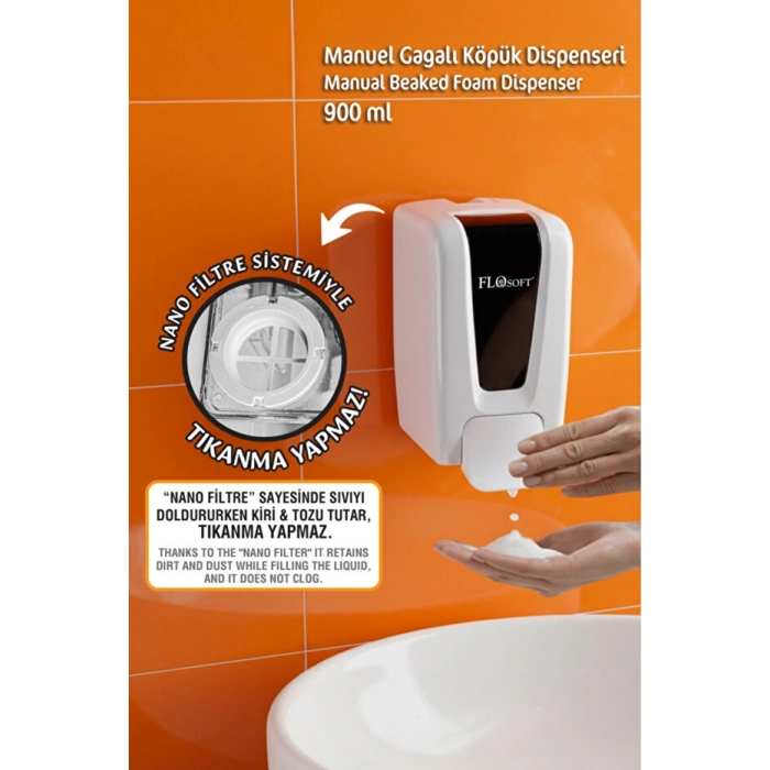 Flosoft Vera Manuel Gagalı Köpük Sabun Dispenseri Beyaz -900 Ml (F246)