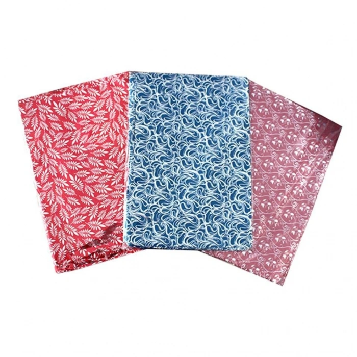 7X9 cm. Bantlı Desenli Metalize Hediye Poşeti - 100 Adet