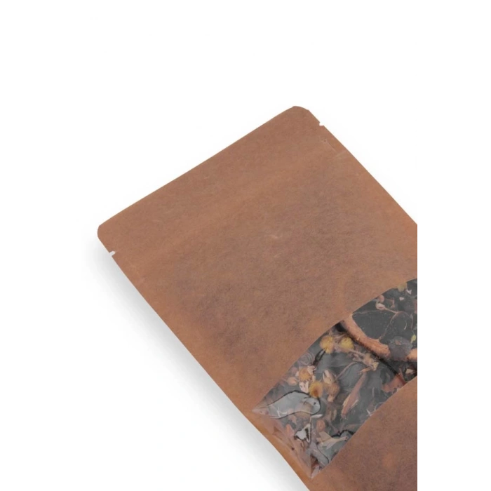 8,5x14,5 cm. Kraft Dar Pencereli Doypack - 50 Adet