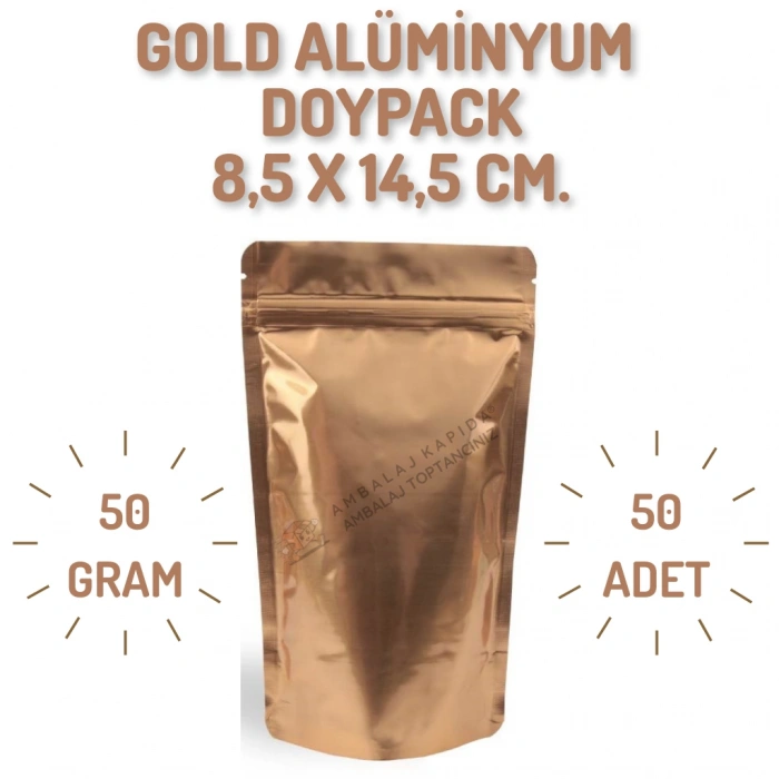 8,5x14,5 Gold Alüminyum Doypack - 50 Adet