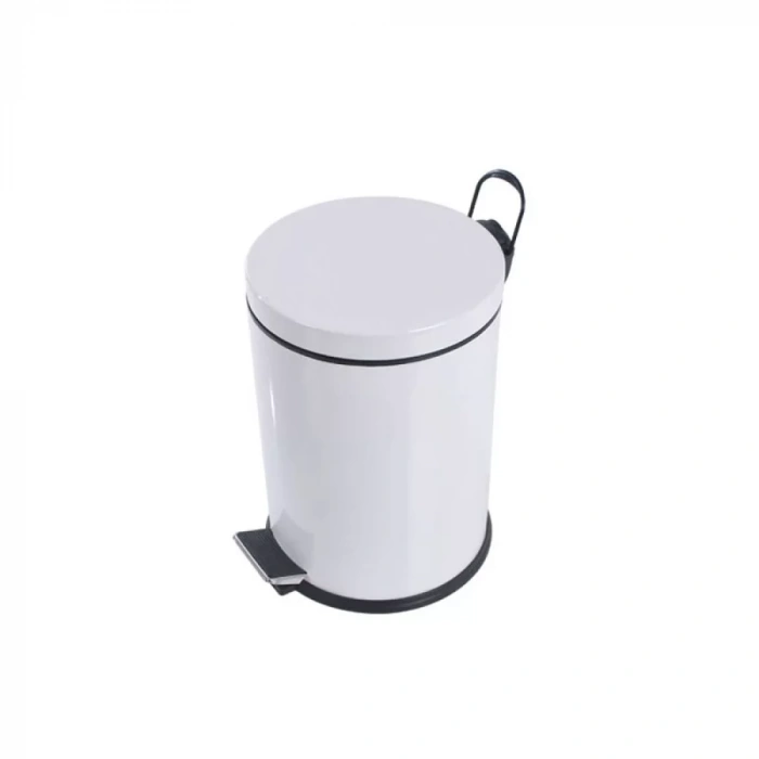 Beyaz Renkli Krom Pedallı Çöp Kovası 5 Litre