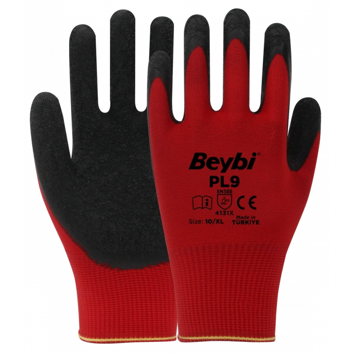 Beybi PL-9 Örme Kırmızı Siyah Nitril Eldiven