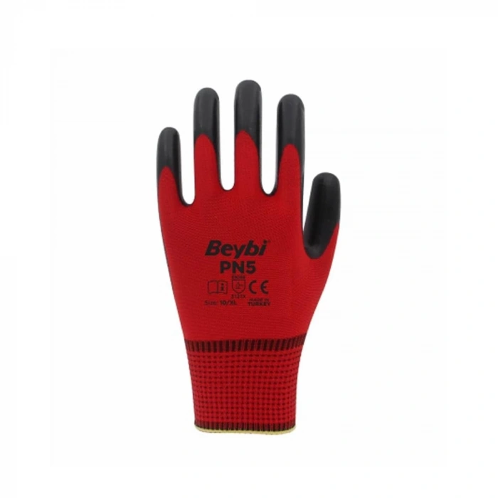 Beybi PN5 Kırmızı-Siyah Nitril İş Eldiveni