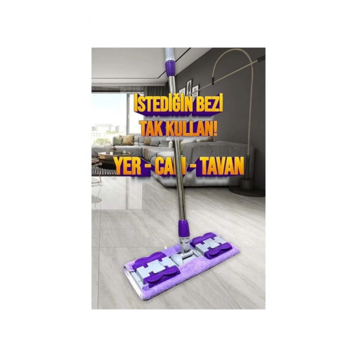 Teleskobik Saplı Mandallı Mop - Yedek Bez Hediyeli