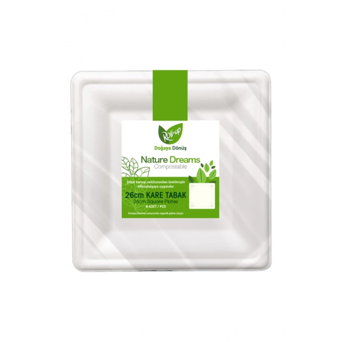 Doğaya Dönüş Karton Kare Tabak 26 cm 10 Adet