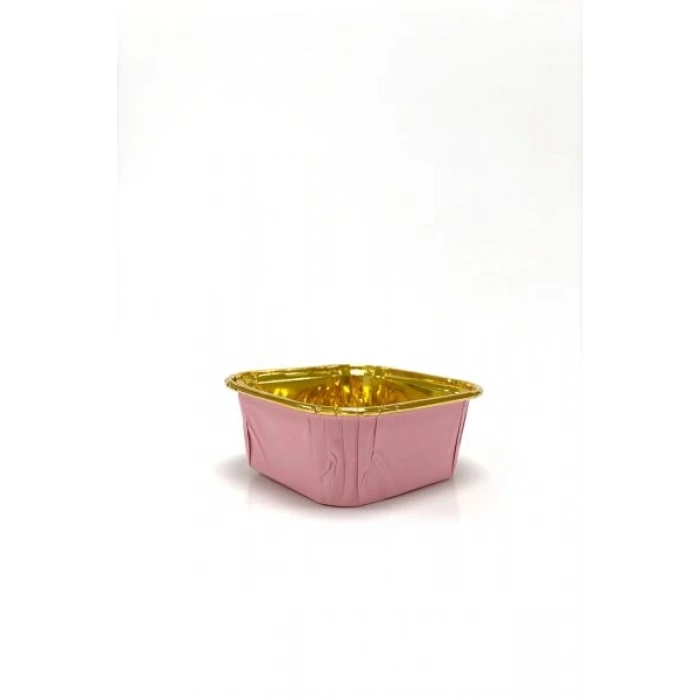 Dolphin Muffin Kek Kapsülü Kare Pembe-Altın 25li