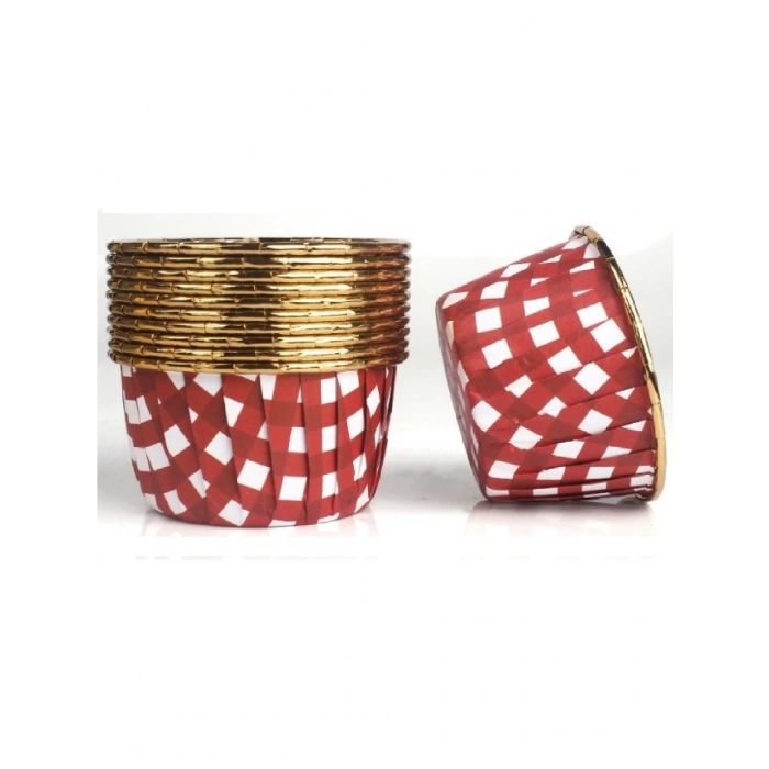 Dolphin Muffin Kek Kapsülü Pötükare Desenli Kırmızı İçi Gold 25li