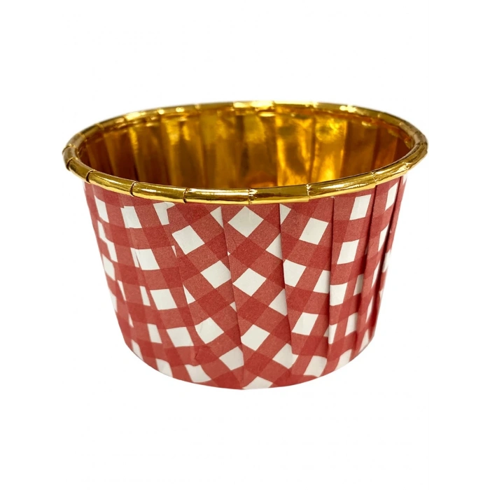 Dolphin Muffin Kek Kapsülü Pötükare Desenli Kırmızı İçi Gold 25li