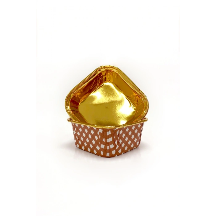 Dolphin Muffin Kek Kapsülü Kare Pötikare Kırmızı-Altın 25li