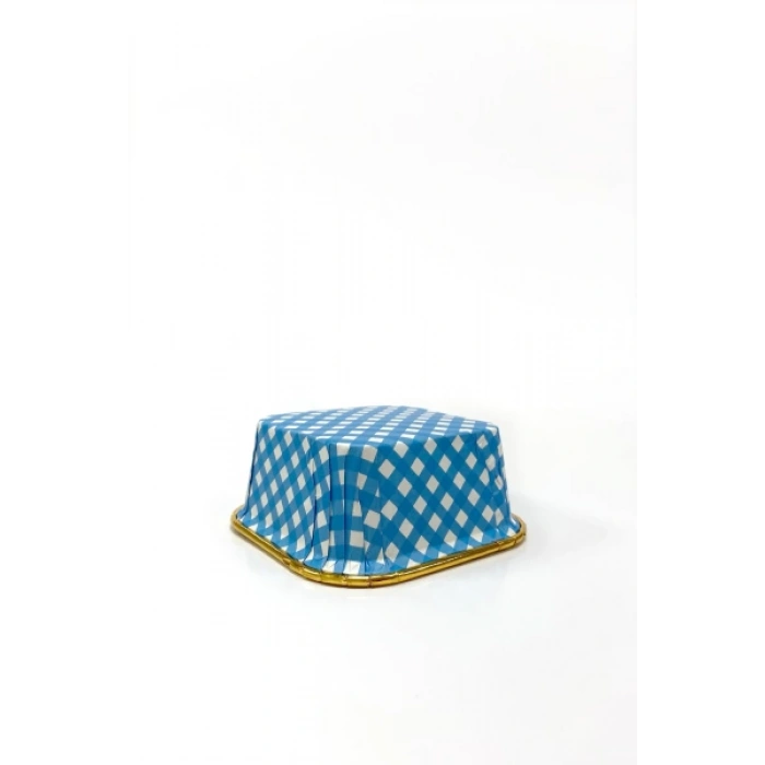 Dolphin Muffin Kek Kapsülü Kare Pötikare Mavi-Altın 25li