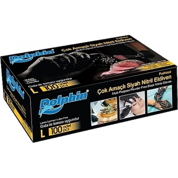 Dolphin Siyah Nitril Eldiven Büyük -100 Adetli