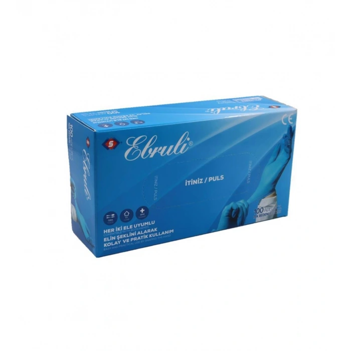 Ebruli Pudrasız Hibrit Eldiven M Beden Mavi