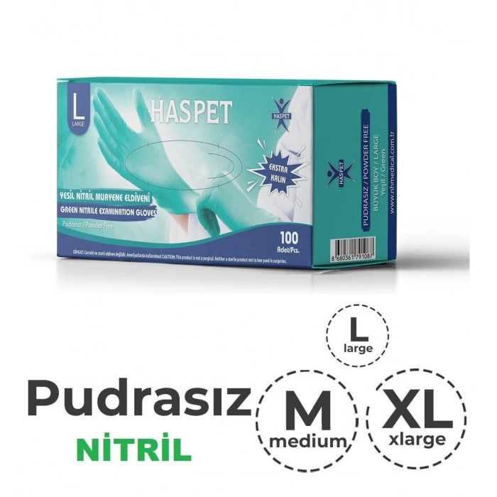 Haspet Extra Kalın (YEŞİL) Eldiven L (Büyük) Beden 100 Adetli