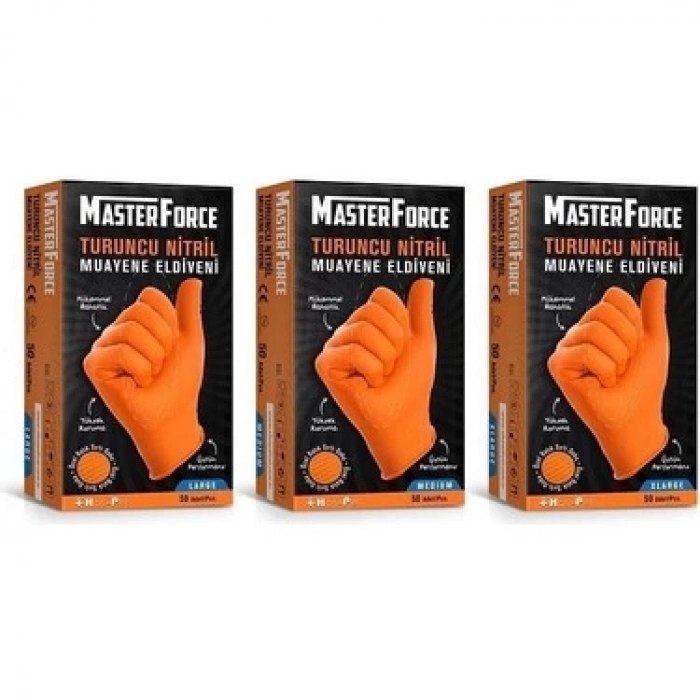 MasterForce Turuncu Nitril M Beden Eldiven 50 li