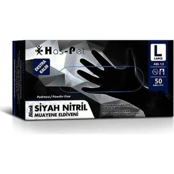 Haspet Siyah Nitril Ekstra Kalın Pudrasız - L Beden