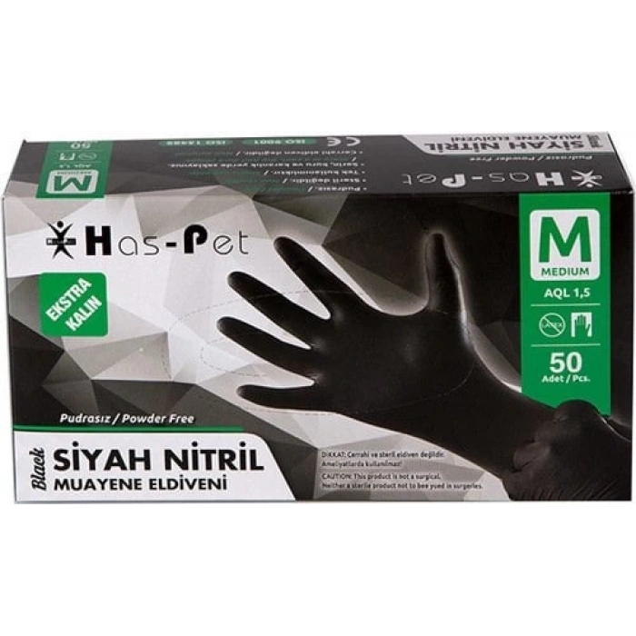 Haspet Siyah Nitril Ekstra Kalın Pudrasız - M Beden