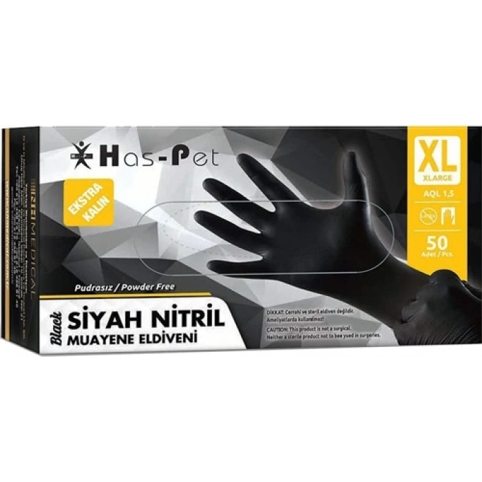 Haspet Siyah Nitril Ekstra Kalın Pudrasız - XL Beden