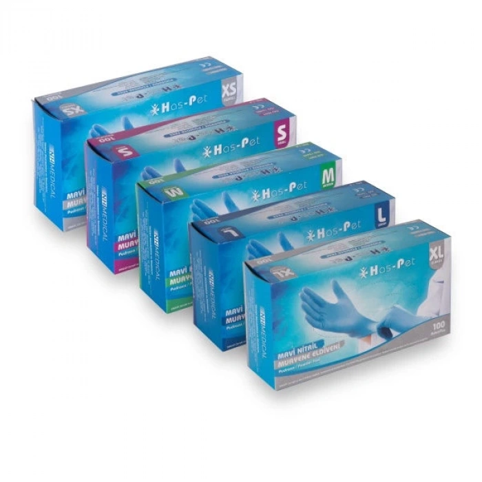 Haspet Mavi Nitril Pudrasız Muayene Eldiveni XL Beden