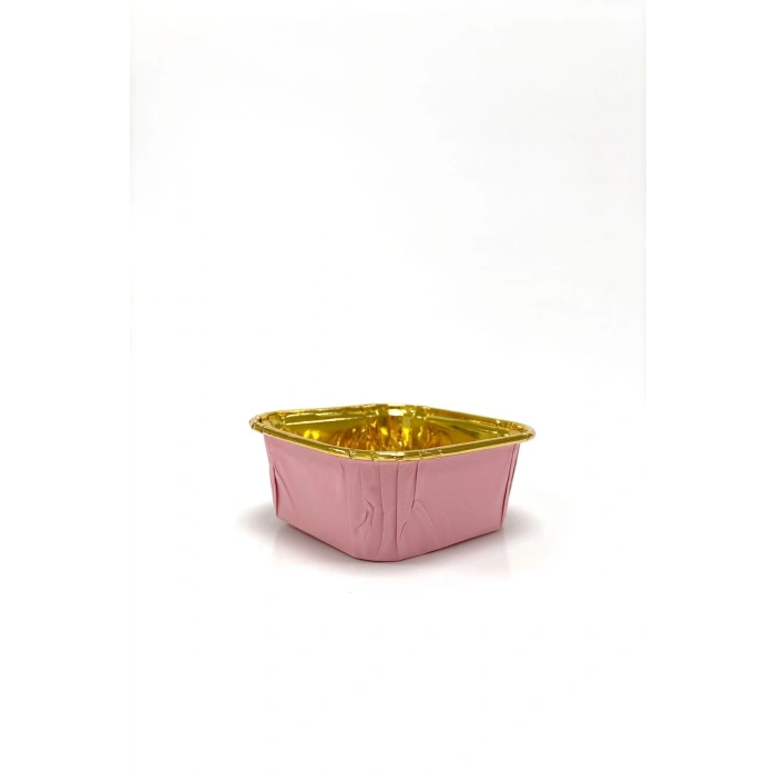 Kafem Muffin Kek Kapsülü Kare Pembe-Altın 25li - K35