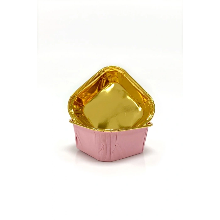 Kafem Muffin Kek Kapsülü Kare Pembe-Altın 25li - K35