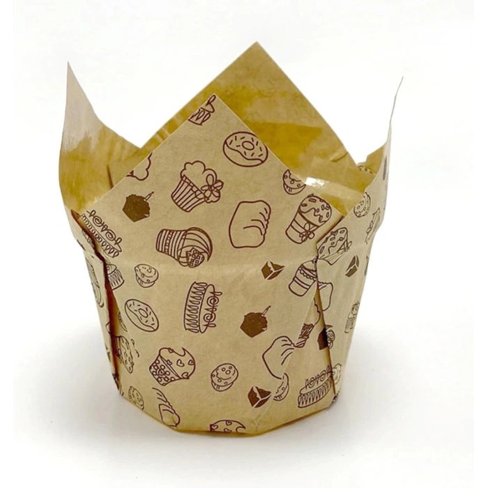 Kafem Muffin Kek Kapsülü Kalın Tulip Kraft Desenli 50li - K32