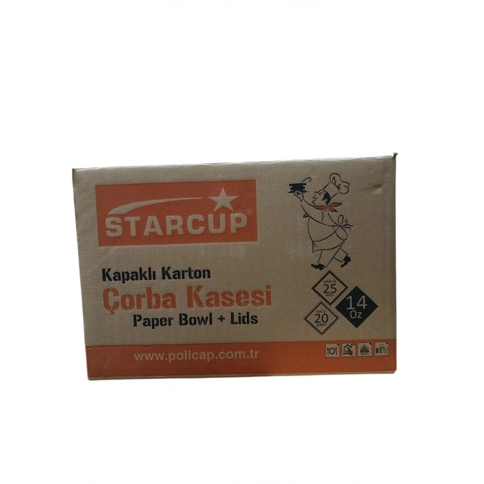 14 oz Karton Çorba Kasesi+Kapak 500 Adetli (Policap)