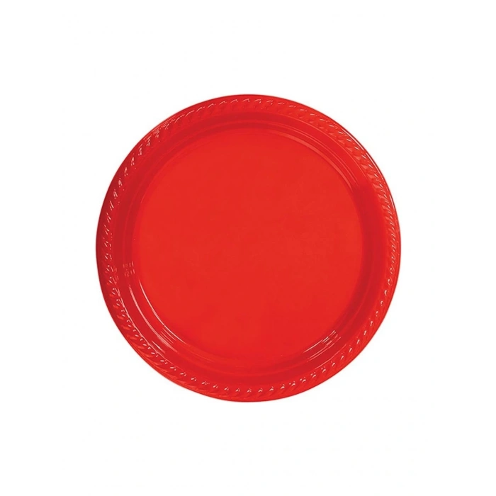 Kırmızı Renkli Plastik Tabak 25 Adetli