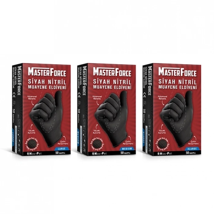 MasterForce Siyah Nitril L Beden Eldiven 50 li