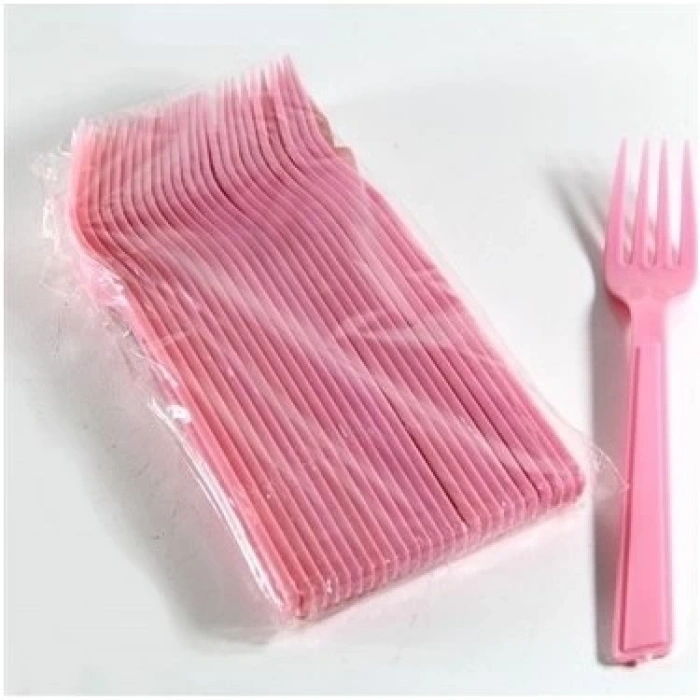 May Plastik Renkli Çatal Pembe 25 Li