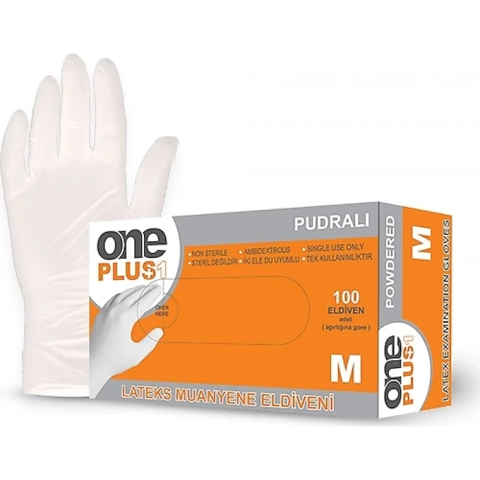 One Plus Pudralı Latex Eldiven (M) Beden 100 lü