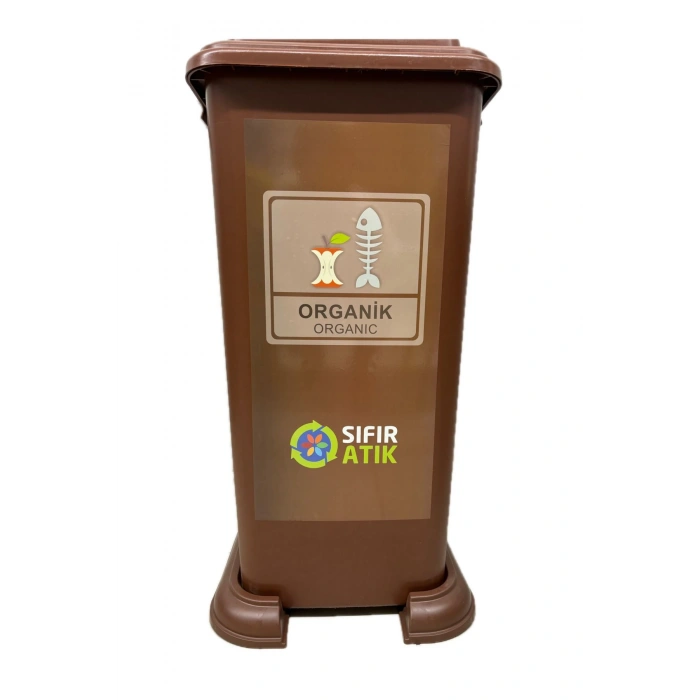 Plastik Sıfır Atık Geri Dönüşüm Çöp Kutusu Kovası 70 Lt - Kahverengi -Organik Atık