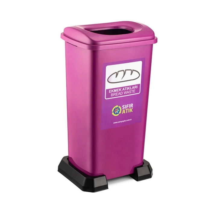 Plastik Sıfır Atık Geri Dönüşüm Çöp Kutusu Kovası 70 Lt -Mor - Ekmek Atıkları
