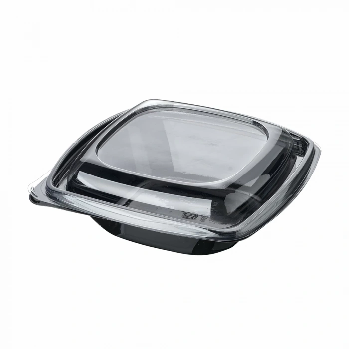 Salata Kabı Siyah Kare 750 Gr Kap+Kapak  50 Adetli