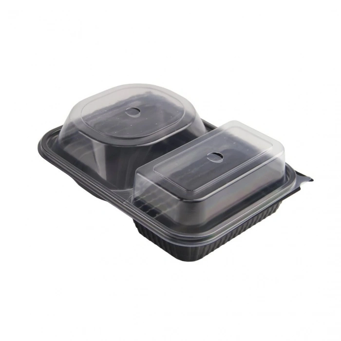 Siyah Plastik 2 Gözlü KAP+KAPAK Hamburger Kabı 100 Adet