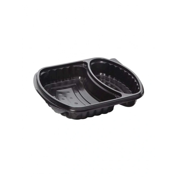 Siyah Plastik 2 (İki) Gözlü Yemek Kabı 50 Li -Kapaksız