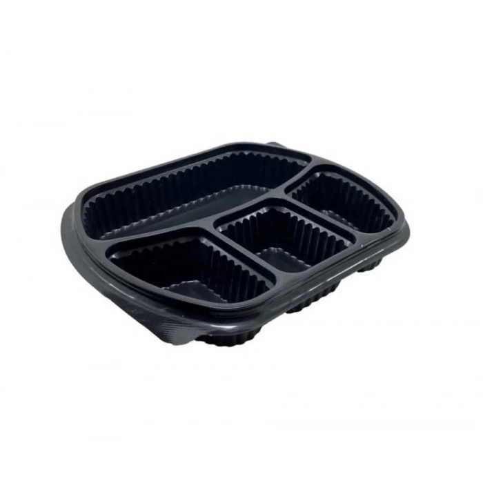 Siyah Plastik 4 (Dört) Gözlü Yemek Kabı 50 Li-Kapaksız