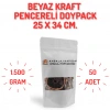 25x34 cm. Beyaz Kraft Pencereli Doypack - 50 Adet