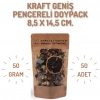 8,5x14,5 cm. Kraft Geniş Pencereli Doypack - 50 Adet