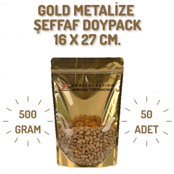 16x27 Gold Şeffaf Metalize Doypack - 50 Adet