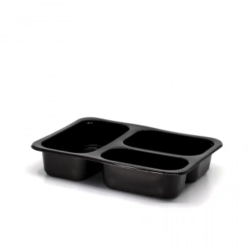 3 Bölmeli Üst Yapıştırmalı Yemek Kabı Siyah 400 Adet