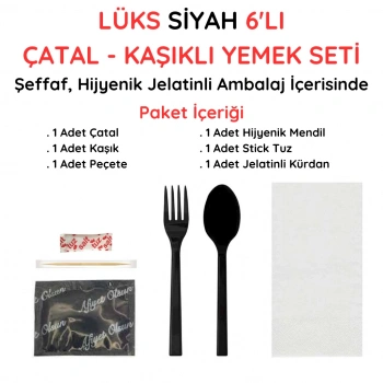 6 li Siyah Çatal Kaşıklı Lüks Setleme