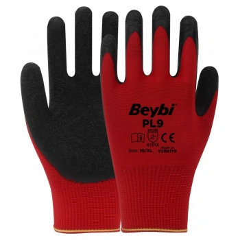 Beybi PL-9 Örme Kırmızı Siyah Nitril Eldiven