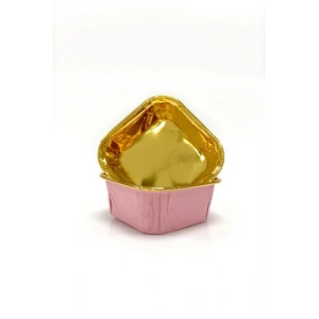 Dolphin Muffin Kek Kapsülü Kare Pembe-Altın 25li