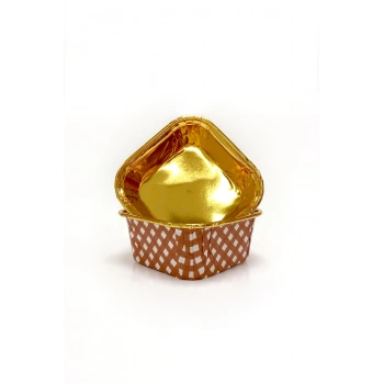 Dolphin Muffin Kek Kapsülü Kare Pötikare Kırmızı-Altın 25li